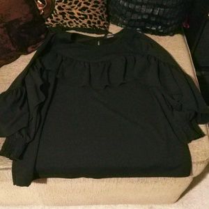 BooHoo Black Ruffle Top